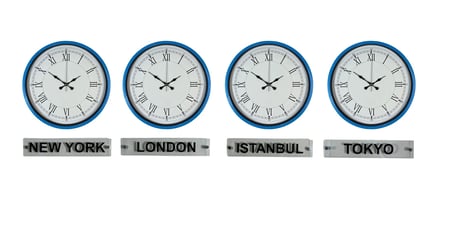 Blue Classic 36 Cm 4 lü Tabelalı Dünya Saatleri iegxx