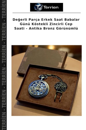 Değerli Parça Erkek Saat Babalar Günü Köstekli Zincirli Cep Saati - Antika Bronz Görünümlü