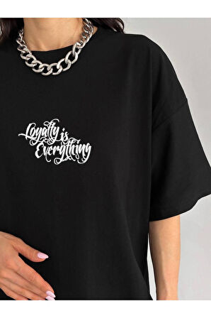 Unisex Oversize Fit Bisiklet Yaka Creative Yazı Baskılı Tişört