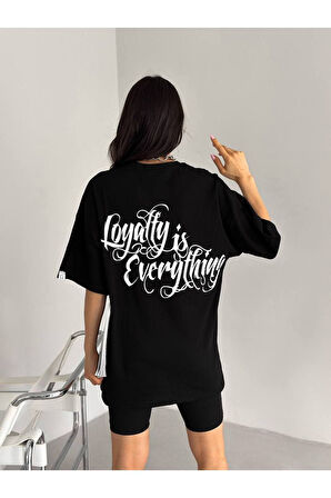 Unisex Oversize Fit Bisiklet Yaka Creative Yazı Baskılı Tişört