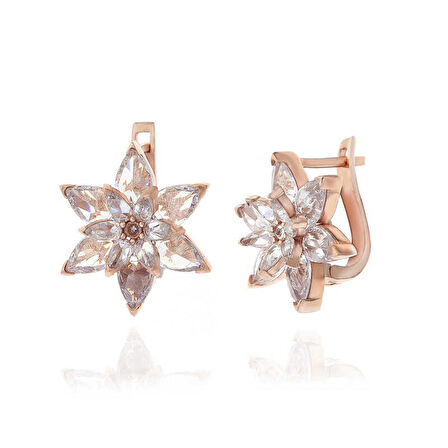 Gümüş Rose Beyaz Lotus Çiçeği Sallantılı Kadın Küpe