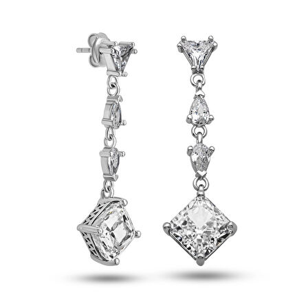 Gümüş Ice Cut Zirkon Taşlı Işıltılı Kadın Küpe