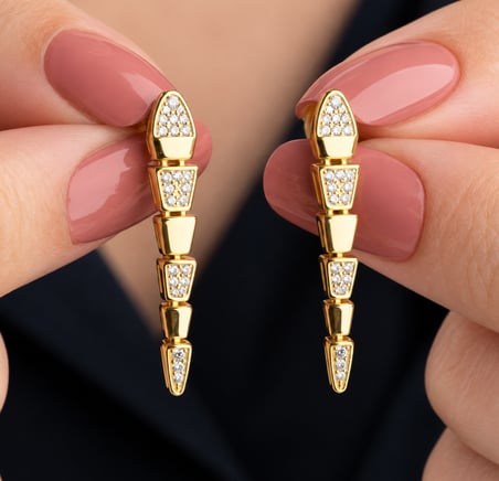 Gümüş Gold Zirkon Taşlı Yılan Kadın Küpe