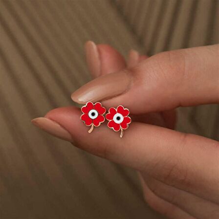 Gümüş Fosforlu Kırmızı Yonca Küpe