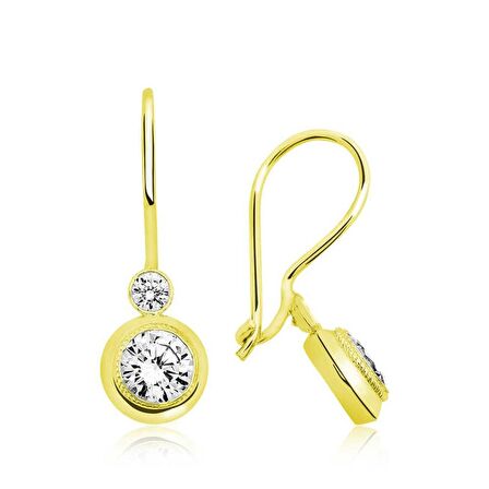 ​Gümüş Gold Sallantılı Tek Taş Küpe