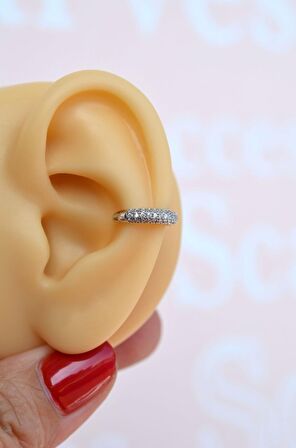 Zirkon Taşlı Bombeli Earcuff Sıkıştırmalı Kıkırdak Küpesi