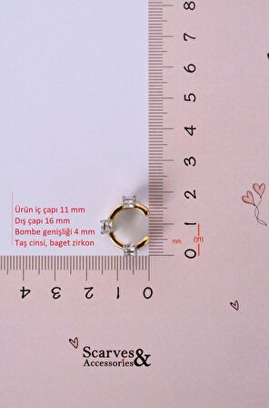 Baget Taşlı Gold Earcuff Sıkıştırmalı Kıkırdak Küpesi
