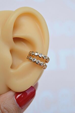 İki Sıralı Taşlı Earcuff Sıkıştırmalı Kıkırdak Küpesi