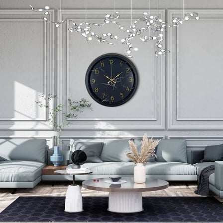 Siyah 40 Cm Mermer Desenli Metal Duvar Saati iegxx
