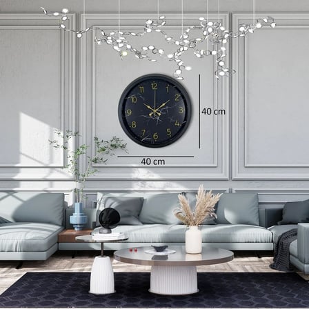 Siyah 40 Cm Mermer Desenli Metal Duvar Saati iegxx