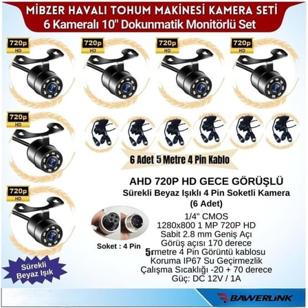 Bawerlink BW-9160DVR 10"Inç Monitor 6 Kameralı Ahd Beyaz Ledli 1080P Mibzer Kayıtlı Kamera seti