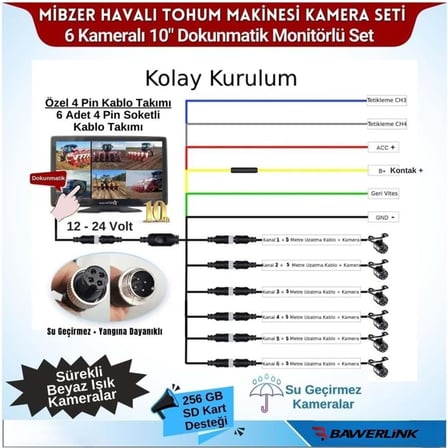 Bawerlink BW-9160DVR 10"Inç Monitor 6 Kameralı Ahd Beyaz Ledli 1080P Mibzer Kayıtlı Kamera seti