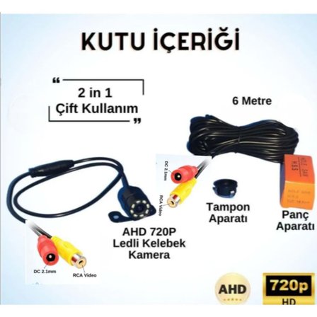 Bawerlink BW-47 720P AHD Kelebek Araç Geri Görüş Kamerası Beyaz LEDli IP68 Su Geçirmez 170° Geniş Açı