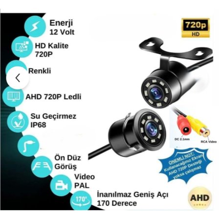 Bawerlink BW-47 720P AHD Kelebek Araç Geri Görüş Kamerası Beyaz LEDli IP68 Su Geçirmez 170° Geniş Açı