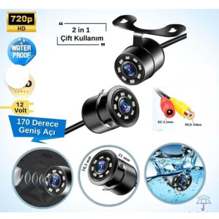 Bawerlink BW-47 720P AHD Kelebek Araç Geri Görüş Kamerası Beyaz LEDli IP68 Su Geçirmez 170° Geniş Açı