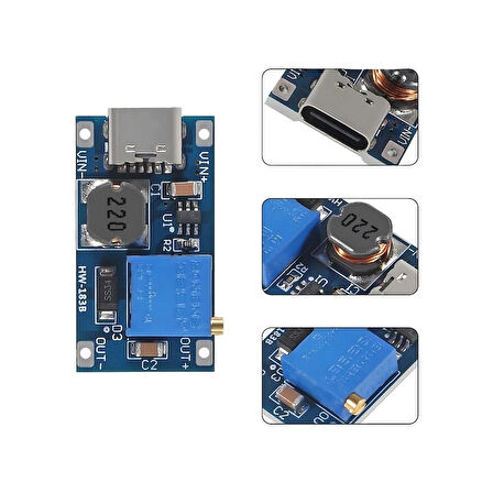 MT3608 2A Yükselteç DC-DC Güç Modülü Type C Girişli