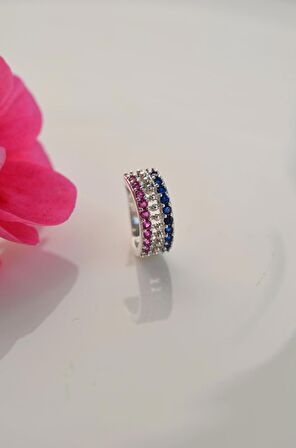Renkli Zirkon Taşlı Earcuff Sıkıştırmalı Kıkırdak Küpesi Gümüş Renk