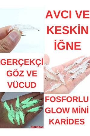 Eagenset Fosforlu Glow Silikon Mini Karides Yapay Yem Beyaz 4 cm 5 Adet