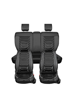 Ford Connect 2+1 Parçalı Lüx Deri Oto Koltuk Kılıfı Ön Arka Takım Eagle SİYAH BEYAZ
