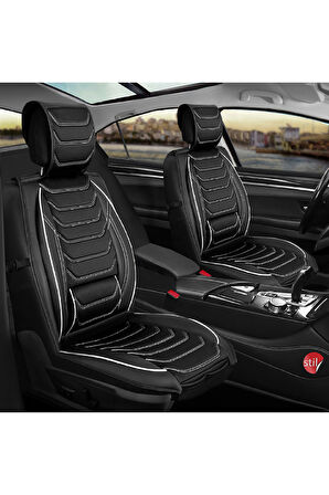 Volkswagen Caddy 2+1 Parçalı Lüx Deri Oto Koltuk Kılıfı Ön Arka Takım Eagle SİYAH BEYAZ