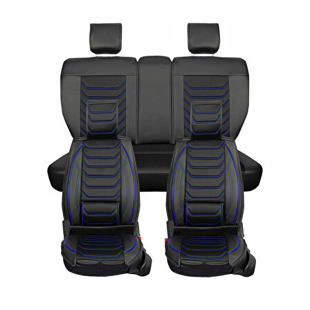 Ford Tourneo Courier 2+1 Parçalı Lüx Deri Oto Koltuk Kılıfı Ön Arka Takım Eagle SİYAH MAVİ