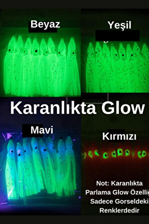 Eagenset Silikon Ahtapot Fosforlu Glow ve UV Neon Beyaz Yapay Yem Olta Takımı, Çapari, Jig Yapım Malzemesi 5 cm 5 Adet