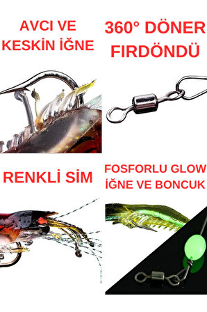 Eagenset Fosforlu Glow İğneli, Boncuklu Silikon Karides Yapay Yem Mavi