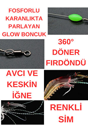 Eagenset Fosforlu Glow İğneli, Boncuklu Silikon Karides Yapay Yem Mavi