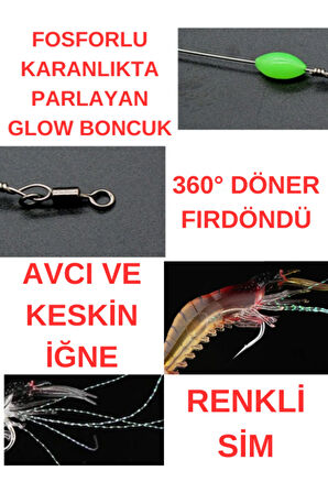 Eagenset Fosforlu Glow İğneli, Boncuklu Silikon Karides Yapay Yem Siyah