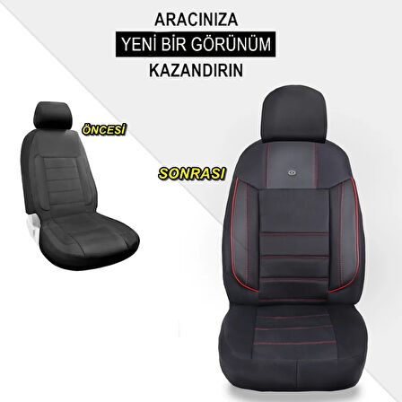 Mazda 626 Araçlara Uyumlu Oto Koltuk Kılıfı Seti - Violet Serisi Siyah/Kırmızı
