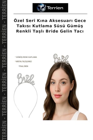 Özel Seri Kına Aksesuarı Gece Takısı Kutlama Süsü Gümüş Renkli Taşlı Bride Gelin Tacı