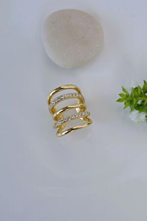 Zirkon Taşlı  Gold Çoklu Earcuff Sıkıştırmalı Kıkırdak Küpesi