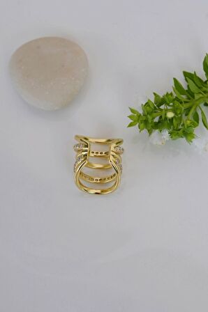 Zirkon Taşlı  Gold Çoklu Earcuff Sıkıştırmalı Kıkırdak Küpesi