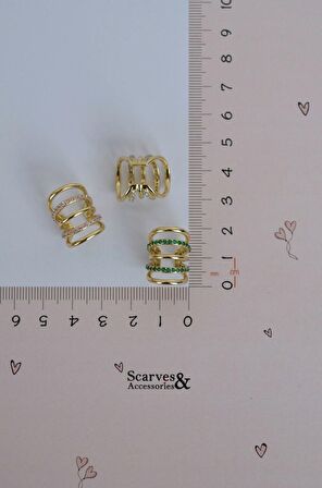 Zirkon Taşlı  Gold Çoklu Earcuff Sıkıştırmalı Kıkırdak Küpesi