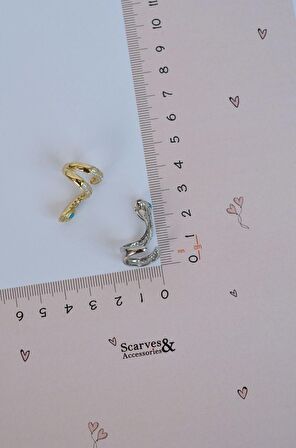 Sevimli Mavi Gözlü Yılan Earcuff Sıkıştırmalı Kıkırdak Küpesi Gold