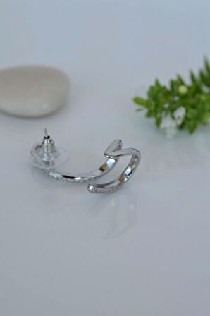 Yeşil Gözlü Yılan Earcuff Sıkıştımalı Kıkırdak Küpesi Gümüş Renk