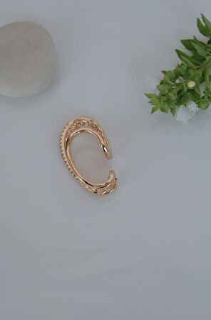 Zincir ve Zirkon Taş Detaylı Çoklu Earcuff Sıkıştırmalı Kıkırdak Küpesi