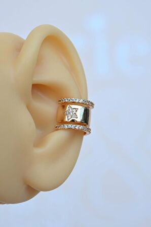 Zirkon Taş Yıldız Detaylı Earcuff Deliksiz Kıkırdak Küpesi