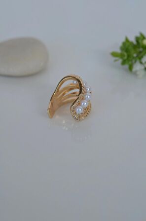 Zirkon Taş Detaylı İncili Zirkon Çoklu Earcuff Sıkıştırmalı Kıkırdak Küpesi