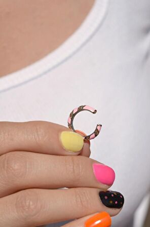 Şeker Pembe Geçişli Zirkonlu Earcuff Sıkıştımalı Kıkırdak Küpesi