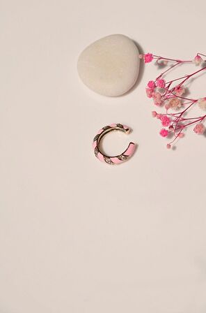 Şeker Pembe Geçişli Zirkonlu Earcuff Sıkıştımalı Kıkırdak Küpesi