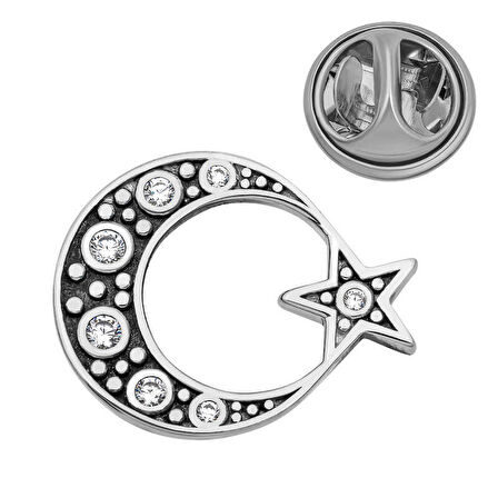 925 Ayar Gümüş Ay Yıldız Rozet T8668 (7474)