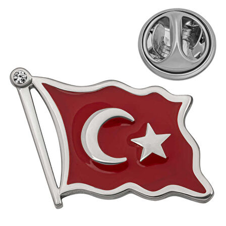 925 Ayar Gümüş Türk Bayrağı Rozet T8676 (7474)