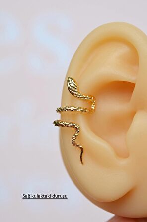 Gold Yılan Earcuff Sıkıştırmalı Kıkırdak Küpesi