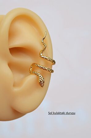 Gold Yılan Earcuff Sıkıştırmalı Kıkırdak Küpesi