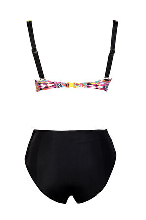 Endeep Beria Kadın Pembe Geometrik Desenli Toparlayıcı Askılı Bikini Takımı