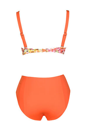 Endeep Beria Kadın Turuncu Desenli Toparlayıcı Askılı Bikini Takımı