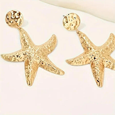 Büyük Deniz Yıldızı Tasarımlı Sallantı Küpe Altın Kaplama