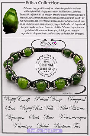 Sertifikalı AAA+ Kalite Gerçek Terahertz - Zebercet Taşı Bileklik - Peridot