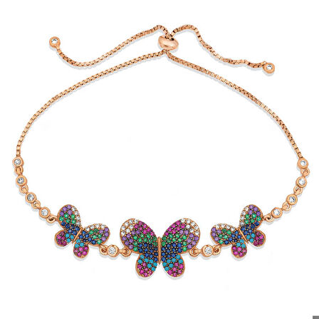 Ebuz Gümüş Rose Kelebekli Asansör Bileklik